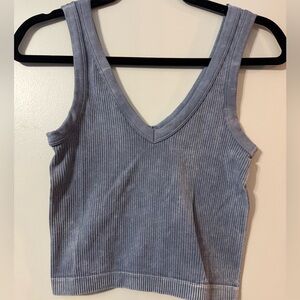 Faded Rose Ribbed Crop Tank Top Gray Stretch V Neck Size Large